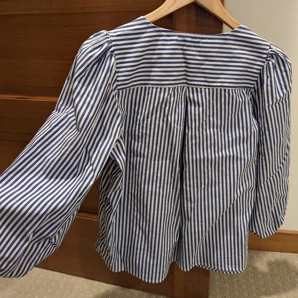 Banana Republic Striped Poplin Puff-Sleeve Blouse Size Medium - Picture 2 of 6